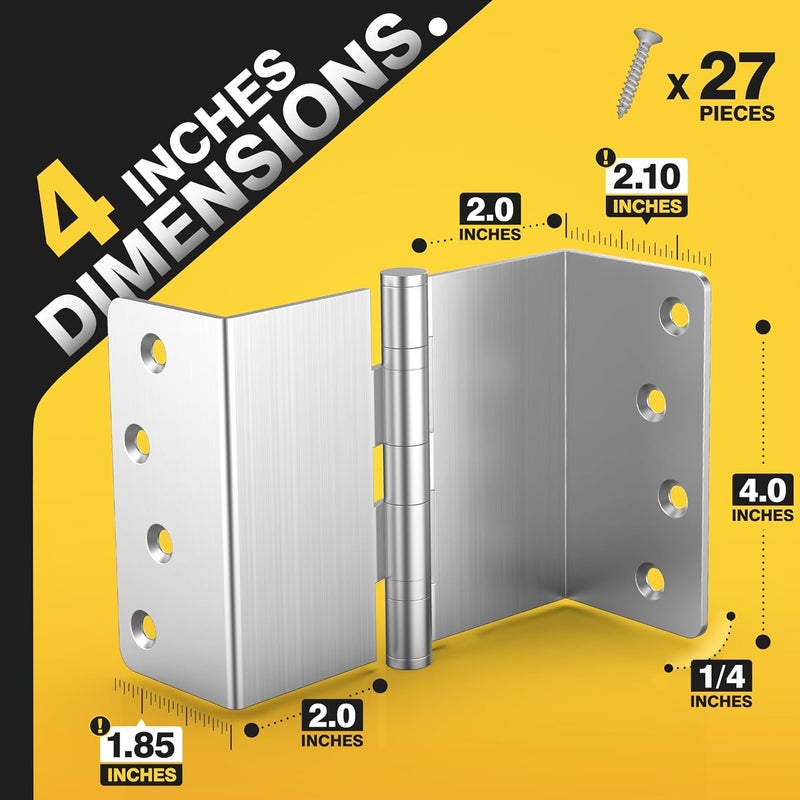 Kolet Offset Door Hinges, 4 Inches Ball Bearing Hinges, 1/4" Radius Corner Expandable Door Hinges, 2 Inches Widen Doorway, Smooth and Easy Installation, Brushed Nickel, 3 Packs - Image 2